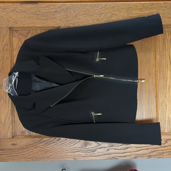 Kenar Black and Gold Embellished Asymmetrical Moto Jacket Size Women's 6 - Picture 1 of 8